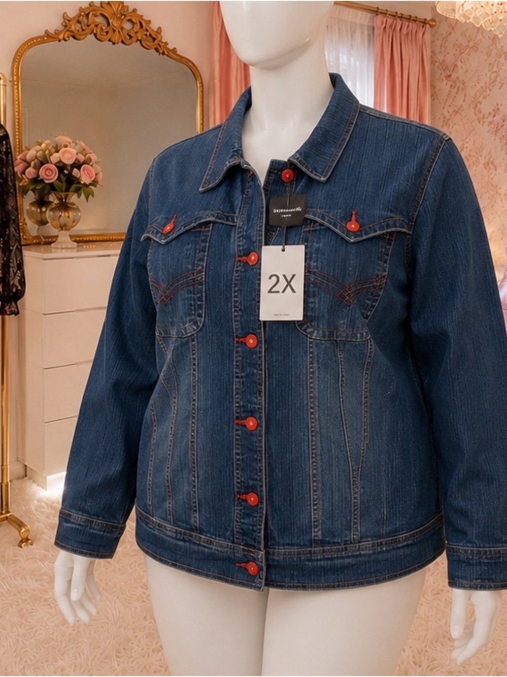 Marshalls Dark Blue Denim Jacket with Red Buttons